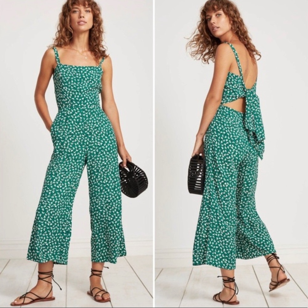 Faithfull the Brand Playa Green Floral Print Jumpsuit women's S or 4
